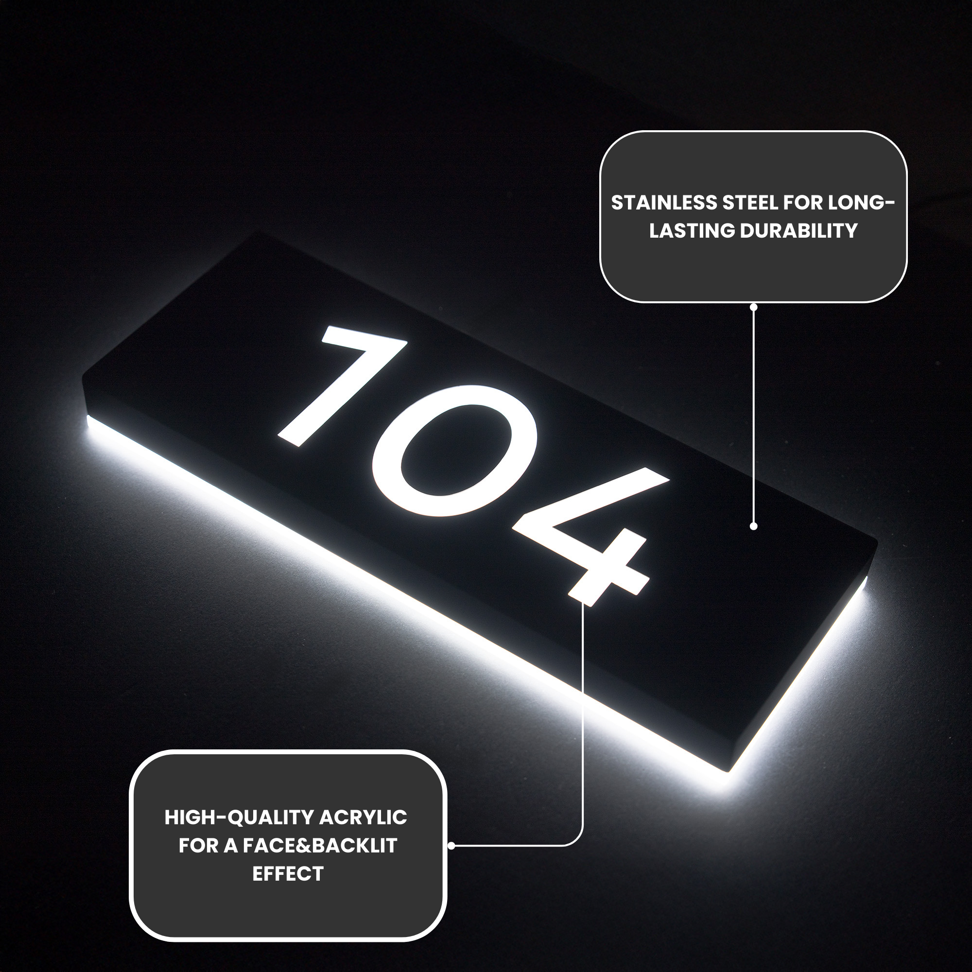 Metal Backlit Address Plaque – Custom LED House Address Sign