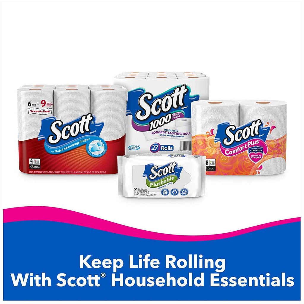 Scott ComfortPlus Toilet Paper, 12 Triple Rolls, 231 Sheets per Roll, Septic-Safe, 1-Ply Toilet Tissue